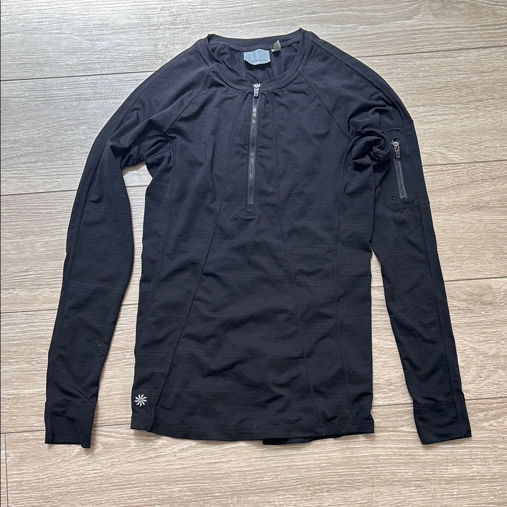 Athleta Black Long Sleeve Zip-Up Swim Top